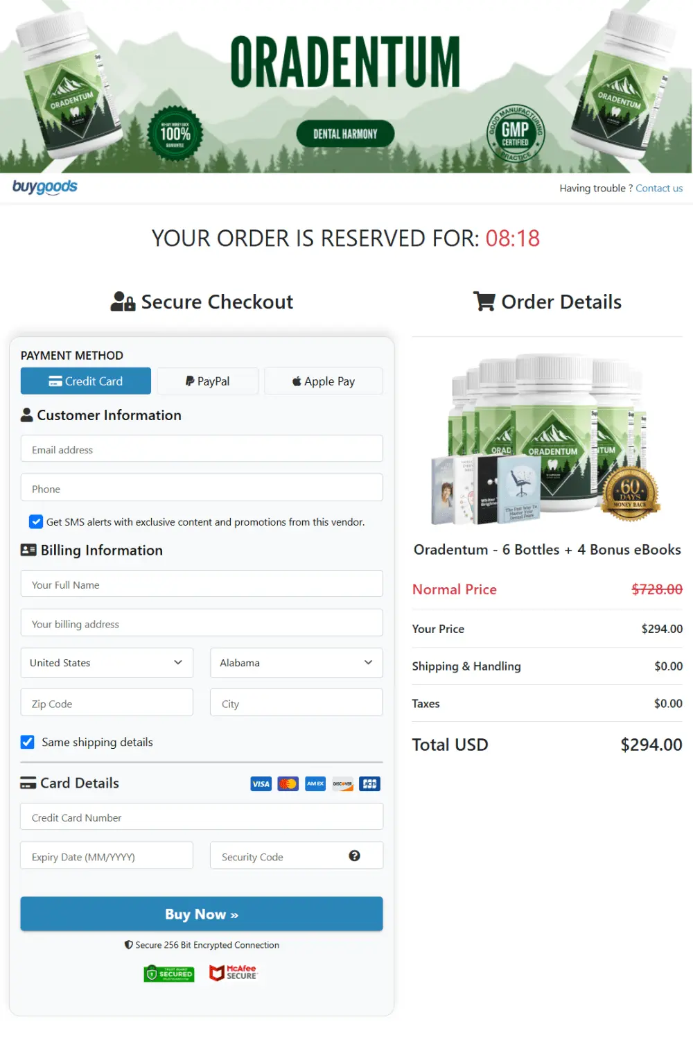 Oradentum order page